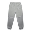 A pair of light grey track pants featuring an elastic waistband and a back pocket.