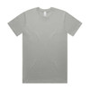 A light grey organic t-shirt with a rounded neckline and short sleeves, featuring a branding label.