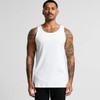 A white organic rib singlet featured on a model with tattoos, showcasing a simple and stylish design.