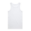 A white organic rib singlet featuring a classic tank top design and a logo.