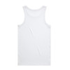 A plain white organic rib singlet with a simple design and a logo on the back.