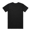 A black t-shirt with short sleeves, featuring a plain back design and a logo on the neckline.