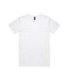 A white t-shirt displayed flat, featuring a classic crew neck design and a small logo on the label.