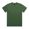 A heavy faded green t-shirt with short sleeves and a crew neck, featuring a logo.