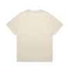 A light beige t-shirt with a relaxed fit, featuring a simple design and a logo on the front.