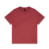 A heavy faded tee in a deep red colour, featuring a round neck and short sleeves, with a logo on the label.
