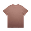 A faded brown T-shirt with a plain back and short sleeves, featuring a logo.