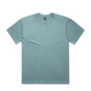 A faded teal short-sleeve T-shirt with a crew neck and a logo on the label.