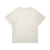 A faded cream T-shirt with short sleeves and a plain back. It features a logo on the label.