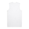A plain white singlet with no details or patterns, featuring a simple and clean design. It has a logo on the back.
