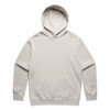 A light grey hoodie featuring a front pocket and a drawstring hood. Includes a logo on the front.