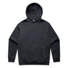 A black hoodie featuring a front pouch pocket and a hood. It has a simple design and includes a logo.
