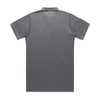 A grey polo shirt featuring a classic collar and short sleeves, with a logo on the back.