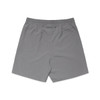 A pair of grey sports shorts with an elastic waistband and a small pocket at the back.