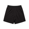 Black sports shorts with an elastic waistband and a simple design, featuring a logo.