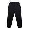 Black track pants made from soft fabric, featuring an elastic waistband and ankle cuffs. Includes side pockets and a logo.