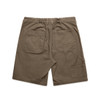 Canvas shorts in a brown hue, featuring multiple pockets and an elastic waistband. Logo detail present.