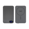 A grey Eco Magnetic Wireless Power Bank with a digital display and circular charging area, featuring a logo.
