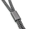 A black and white braided wristband strap with a matte black connector.