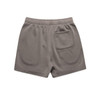 Faded taupe track shorts featuring an elastic waistband and a single back pocket.