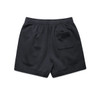 Faded black track shorts with an elastic waistband and a single back pocket. Features a logo detail.