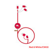 A red and white charging cable with multiple connectors for fast charging and data sync, featuring a round retractable design.