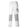A pair of white trousers with grey accents, featuring multiple pockets and a relaxed fit.