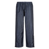 Water-resistant leisure pants in dark grey, featuring an elastic waistband and zippered cuffs, with a branded logo.