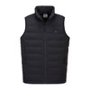 A black heated tunnel gilet featuring a zip front and a small logo on the chest. It has side pockets and a collar.