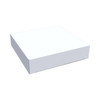 A plain white box with a flat, square design, featuring a minimalist style.