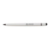 A white aluminium inkless pen with a sleek design and a subtle logo on the barrel.