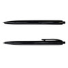 A black plastic pen featuring a sleek design and a pocket clip, with a logo visible on the barrel.
