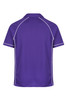 A purple polo shirt with contrasting white piping, featuring a collar and short sleeves, and has a logo.