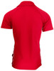 A red men's polo shirt featuring a sleek design and a logo on the side.