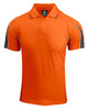 An orange polo shirt featuring grey accents and a logo. Suitable for casual or sporty wear.