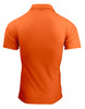 An orange polo shirt with a fitted design, featuring a collar and a logo on the side.