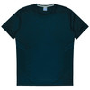 A dark green T-shirt featuring a logo, with contrasting side panel details. Suitable for kids.