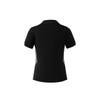 A black polo shirt featuring contrasting grey panel details and a logo. Suitable for casual or sporting wear.