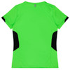 A short-sleeved t-shirt in vibrant green with black side panels and a logo.
