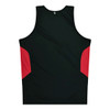 A black singlet with red side panels and a small logo on the back.