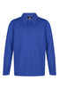 A long-sleeve polo shirt in bright blue with a collar and a button placket. It features a logo at the neck.