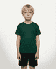 A green T-shirt designed for kids, displayed on a child standing against a plain background.