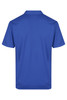 A blue men's polo shirt featuring a collar and short sleeves, with a logo on the design.