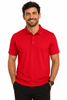 A red polo shirt for men, featuring a collar and a logo on the chest, designed for casual wear.
