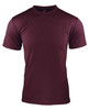 A maroon men's t-shirt featuring short sleeves and a fitted design, with a subtle logo.