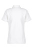 A white women's polo shirt featuring a classic design and short sleeves. It includes a logo on the fabric.