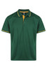 A green polo shirt with yellow accents and a logo on the chest area.
