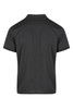 A black polo shirt with a classic collar and short sleeves, featuring a logo on the chest.