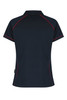 A navy polo shirt with red piping, featuring a collar and short sleeves. It includes a logo.