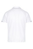 A white men's polo shirt featuring a classic design and short sleeves, with a logo on the back.
